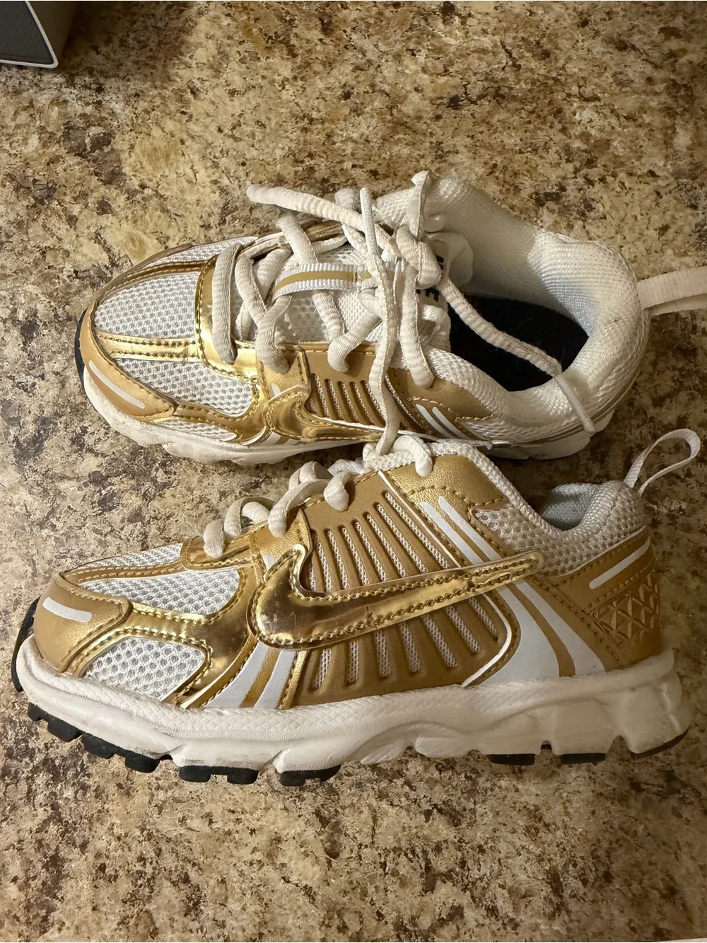 Nike White and Gold Kids Athletic Sneakers